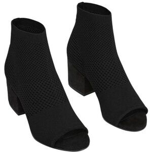 Eileen Fisher Croft Stretch Knit Open Toe Booties Black 8.5 New with Box